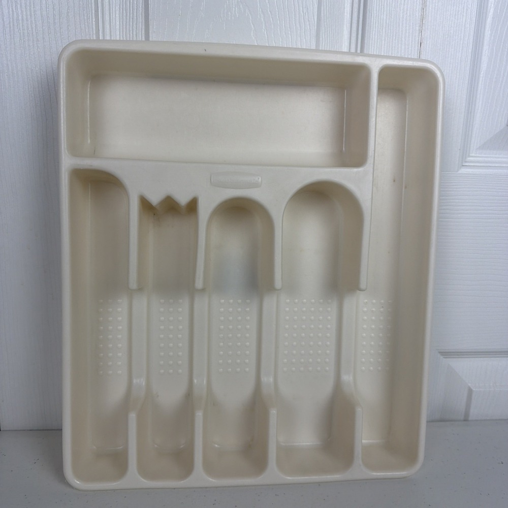 Rubbermaid Cutlery Silverware Holder Tray Ivory Plastic 6 Slot 2925 Vintage